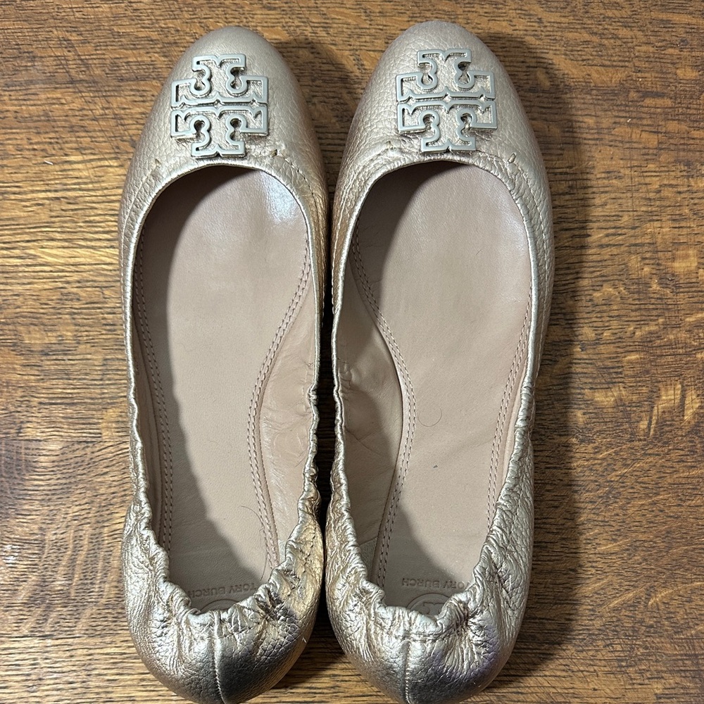 Tory Burch Metallic Gold Flats Size 10